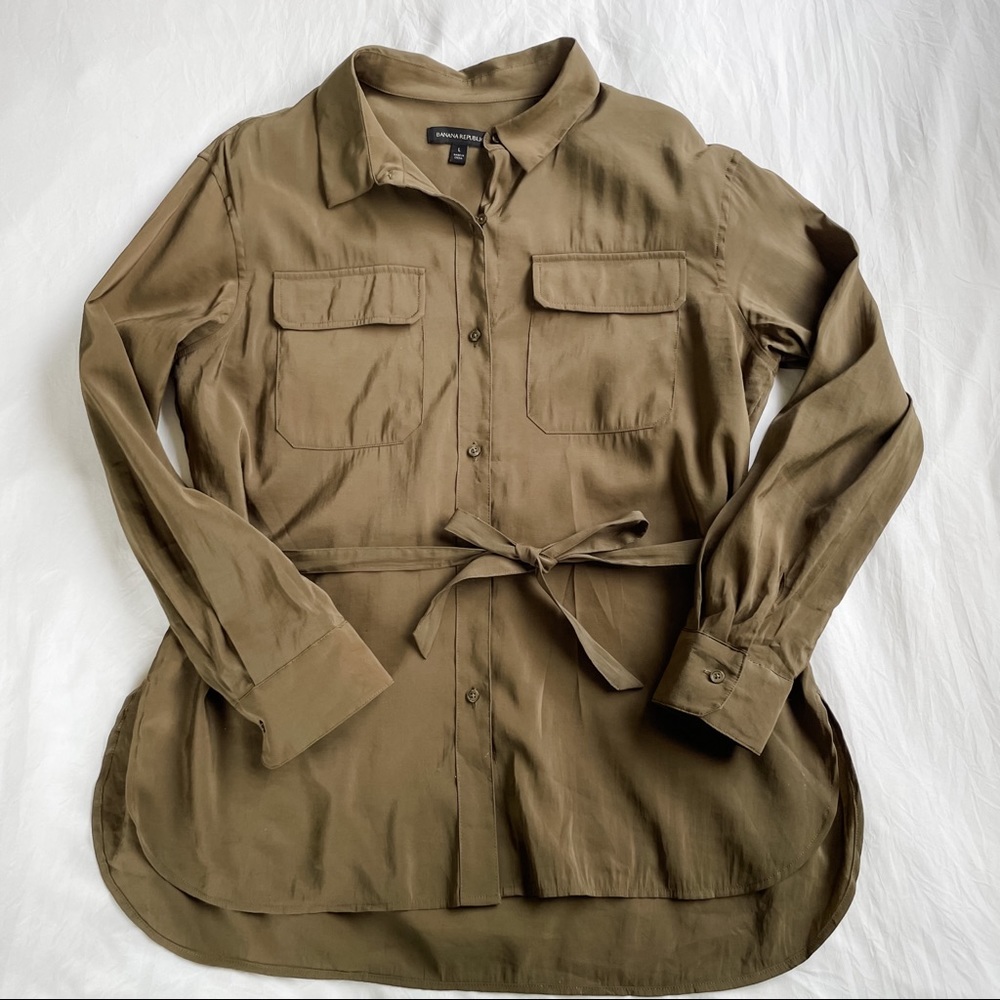 Banana Republic Olive Green Utility Shirt with Tie Waist